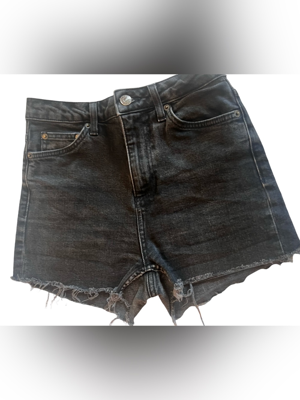 Topshop Black High-Rise Stretch Denim cut off shorts